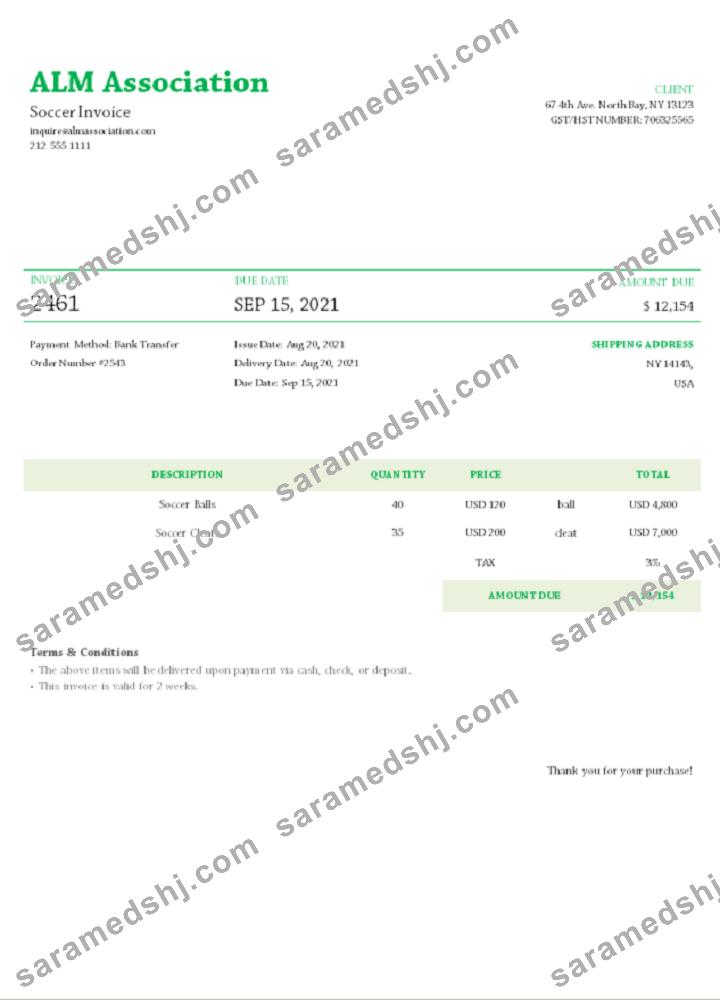 USA ALM Association invoice